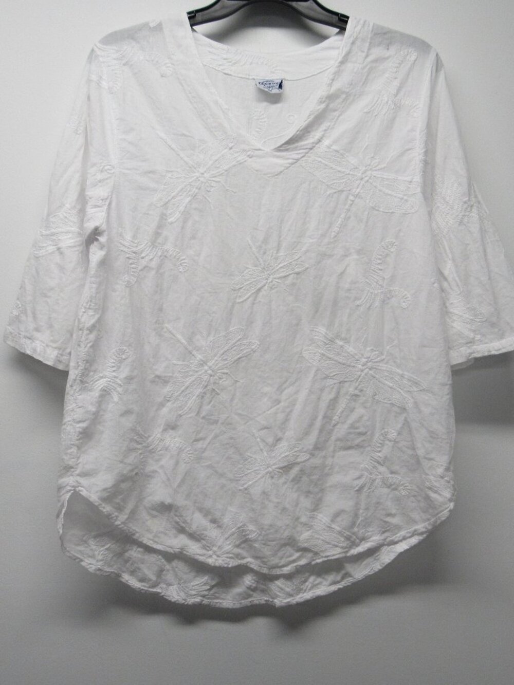 Cottonseed Casual Wear White Dragonfly Embossed Tunic Top Shirt sz M Beachy USA